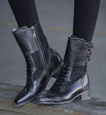 (image for) Faye Riding Boots Black Rustic with Lace